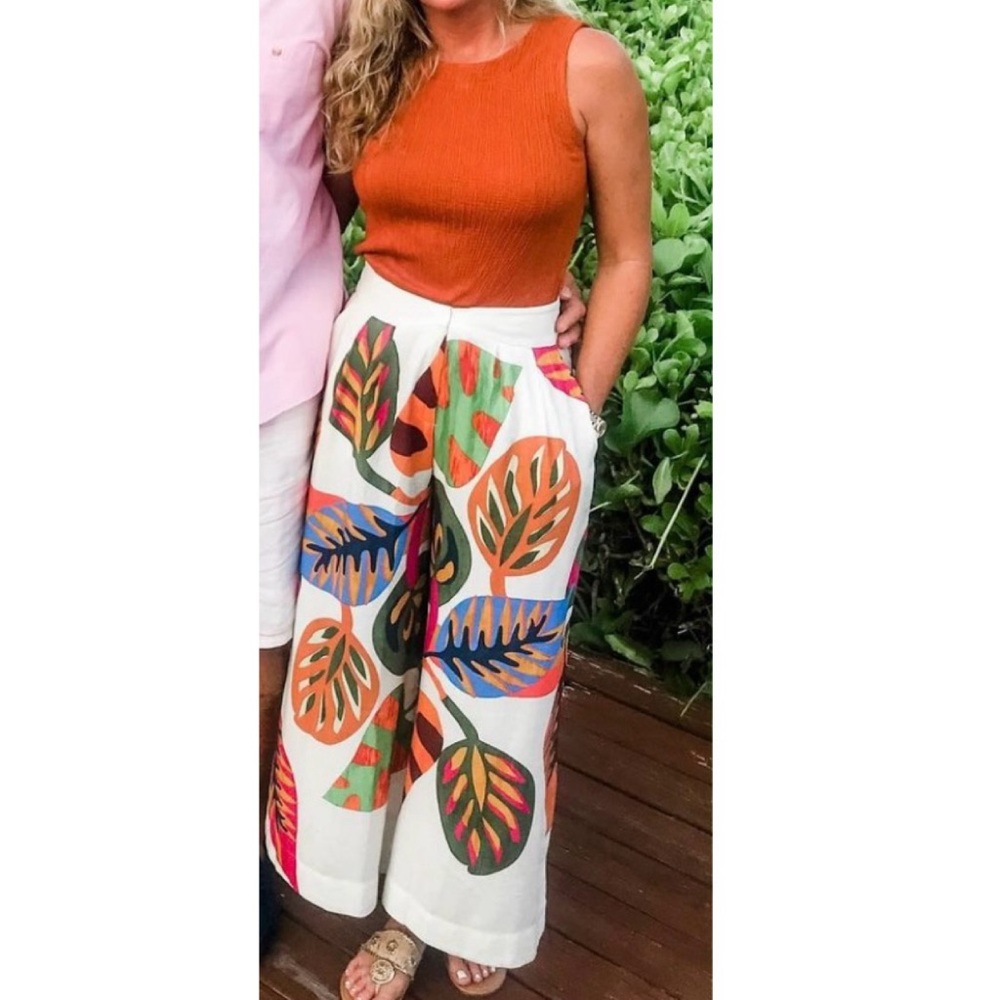 Farm Rio for Anthropology wide leg, tropical print Palazzo pants